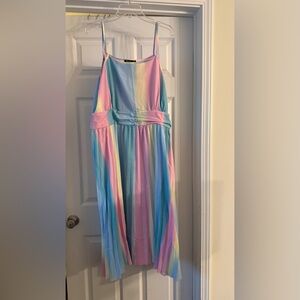 Pre-Owned Pastel Rainbow SHEIN Pleated Spaghetti Strapped Sleeveless Dress